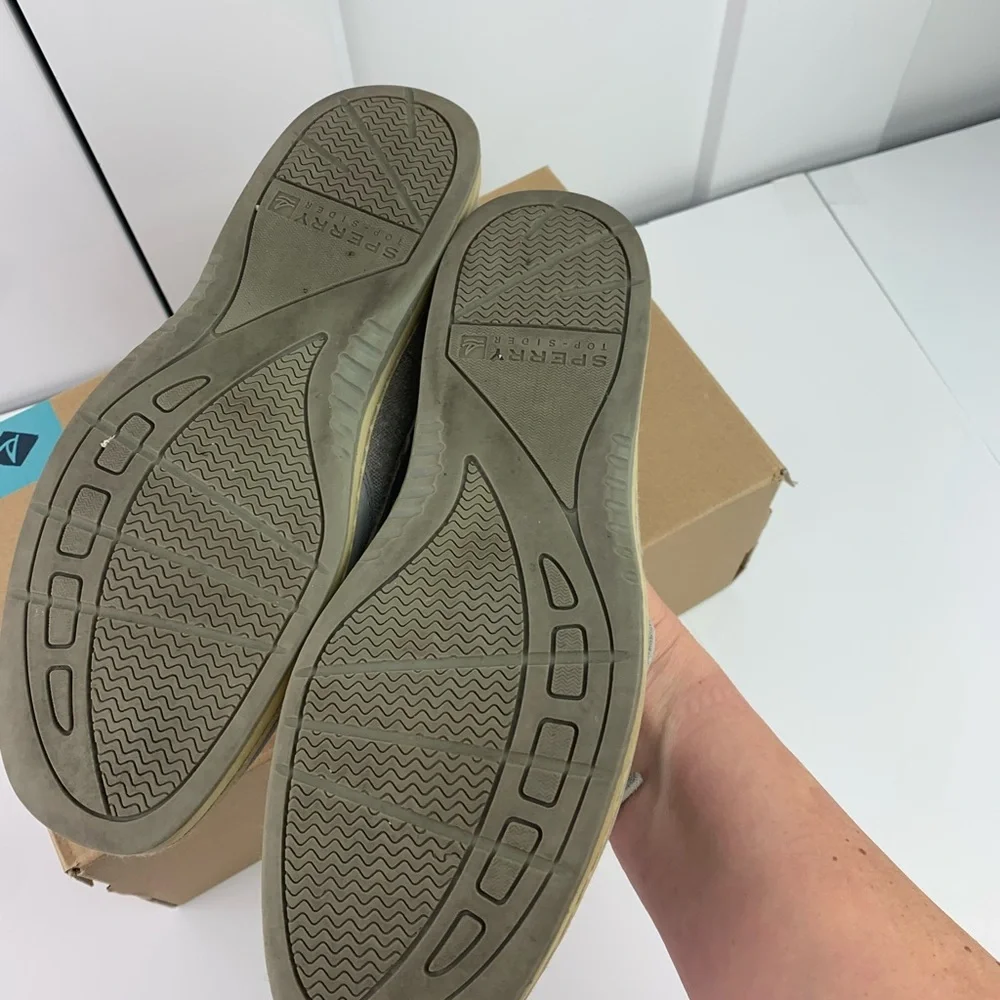 Sperry Bluefish Boat Shoes 8.5 Metallic Gray Silver Leather Slip Ons preppy Y2K - Picture 6 of 6